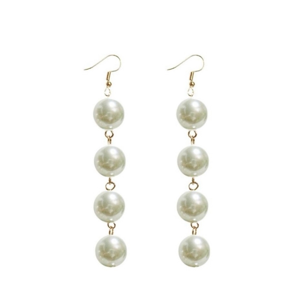 Classic Pearl Drop Dangle Earrings - Gold Tone